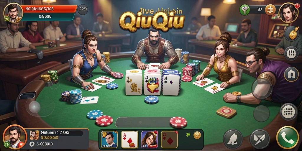 Menampilkan aksi seru dari gameplay QiuQiu 2757.