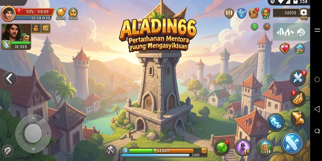 Tampilan menarik dari gameplay ALADIN66 menunjukkan aksi menara bertahan.