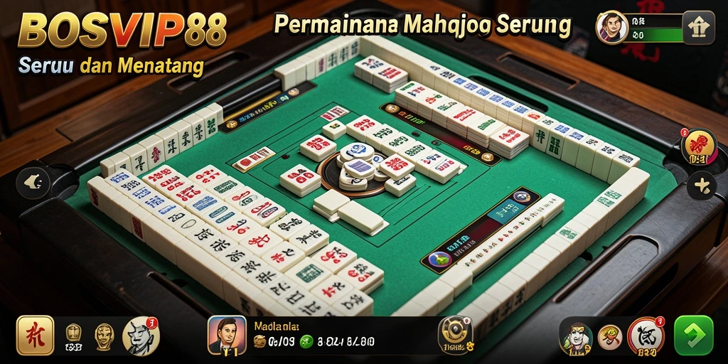 Tampilan gameplay BOSVIP88 yang menakjubkan dengan desain ubin Mahjong.