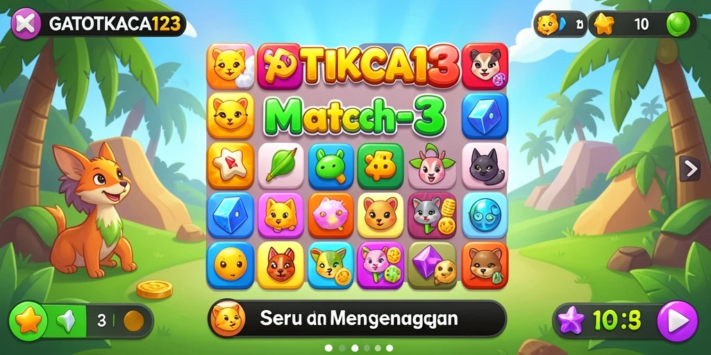 Screenshot GATOTKACA123 menampilkan gameplay Match-3 yang menarik.