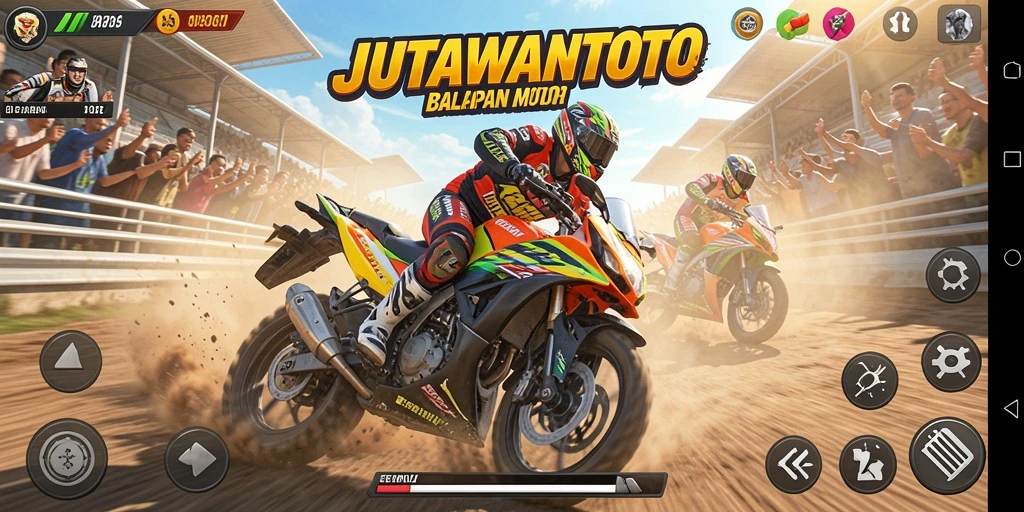 Tampilan gameplay seru dalam balapan motor JUTAWANTOTO.