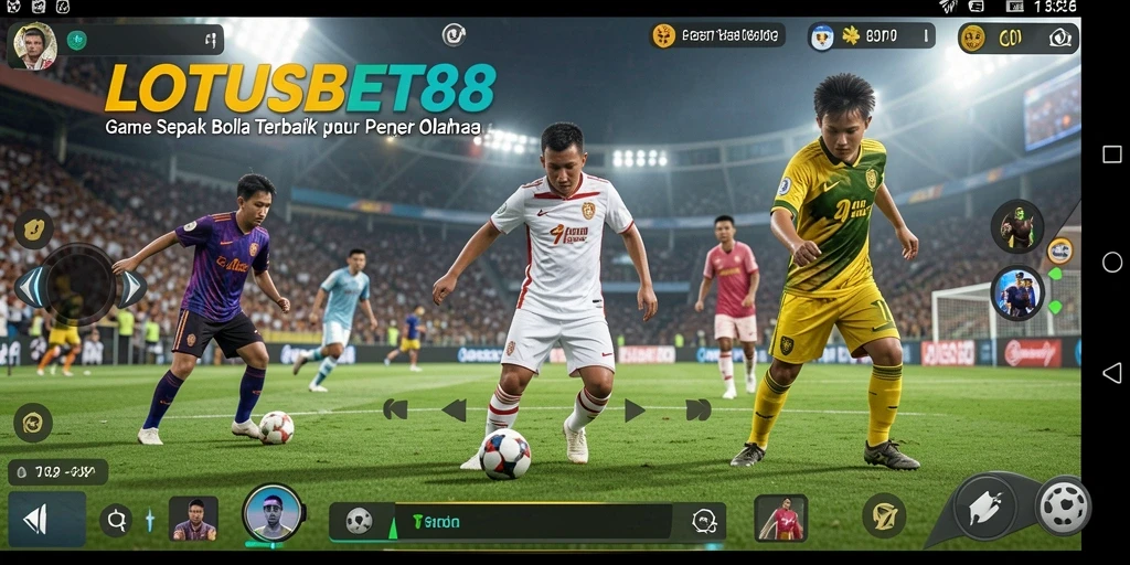 Screenshot LOTUSBET88 menampilkan aksi seru dalam permainan sepak bola.