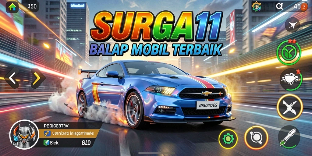 Gameplay mendebarkan dari SURGA11 dengan mobil balap yang cepat.