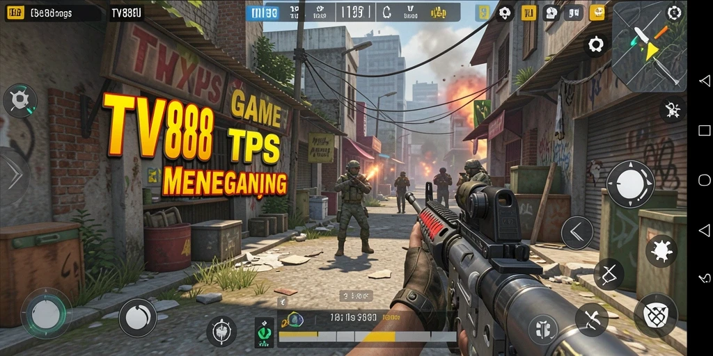 Screenshot utama TV888 menampilkan aksi gameplay TPS yang mendebarkan.